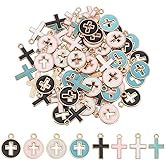 UNICRAFTALE about 80pcs 2 Styles Cross Charms Enamel Crucifix Charms Flat Round Cross Pendants Easter Charms Hollow Punk Charms for Earring Necklace Bracelet Keychain Jewelry Craft Making