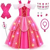 Meland Light Up Princess Dress for Girls Ages 3-10, Halloween Costume Party | Pink Light up Princess Dress for Girls with Princess Toys, Halloween Christmas Birthday Gift for Girls 3 4 5 6 7 8 9 10