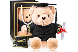 ZJoey Bear with Graduation Cap Toys Class of 2025 Plush Stuffed Teddy Bear Animal Dog Cap and Gown with Greeting Card and Bag for Graduation Day Gift(Black)