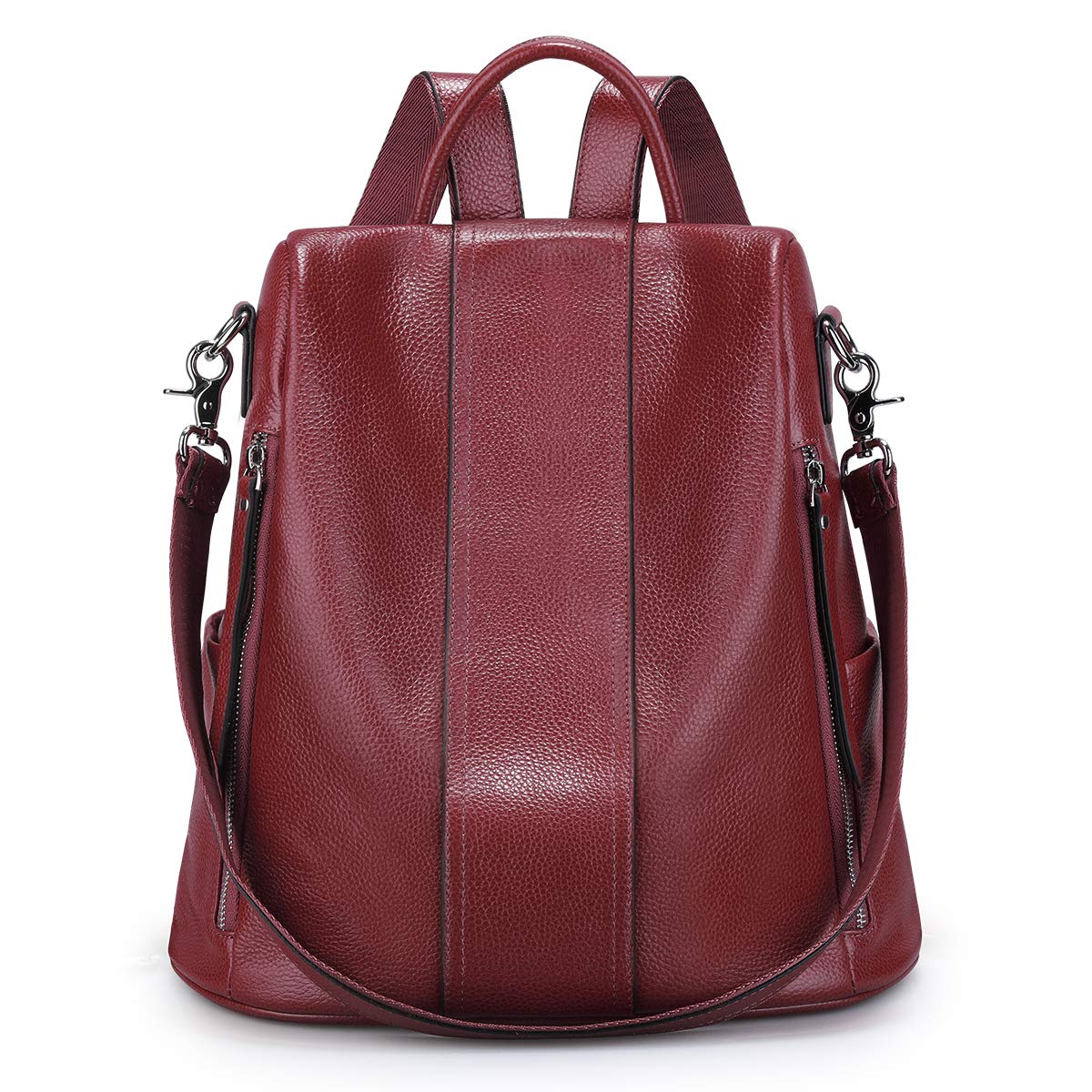 S-ZONE Women Soft Leather Backpack Anti-theft Purse Ladies Waterproof Rucksack School Bag (Wine Red)