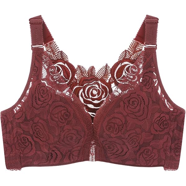 Floral Secrets Comfort Rose Bra | Front Closure Wire-Free Lace Bra With Embroidered Rose For Women