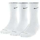 Nike Dri-FIT Cushion Crew Athletic Socks 3-Pack, White (M 6-8)