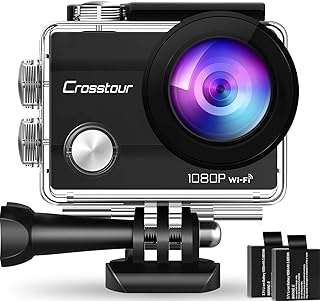 Crosstour Action Sport Cam WiFi 14MP Full HD Unterwasserkamera 2" LCD 170° Weitwinkelobjektiv Helmkamera mit 2 Akkus 1050mAh und Zubehör Kits