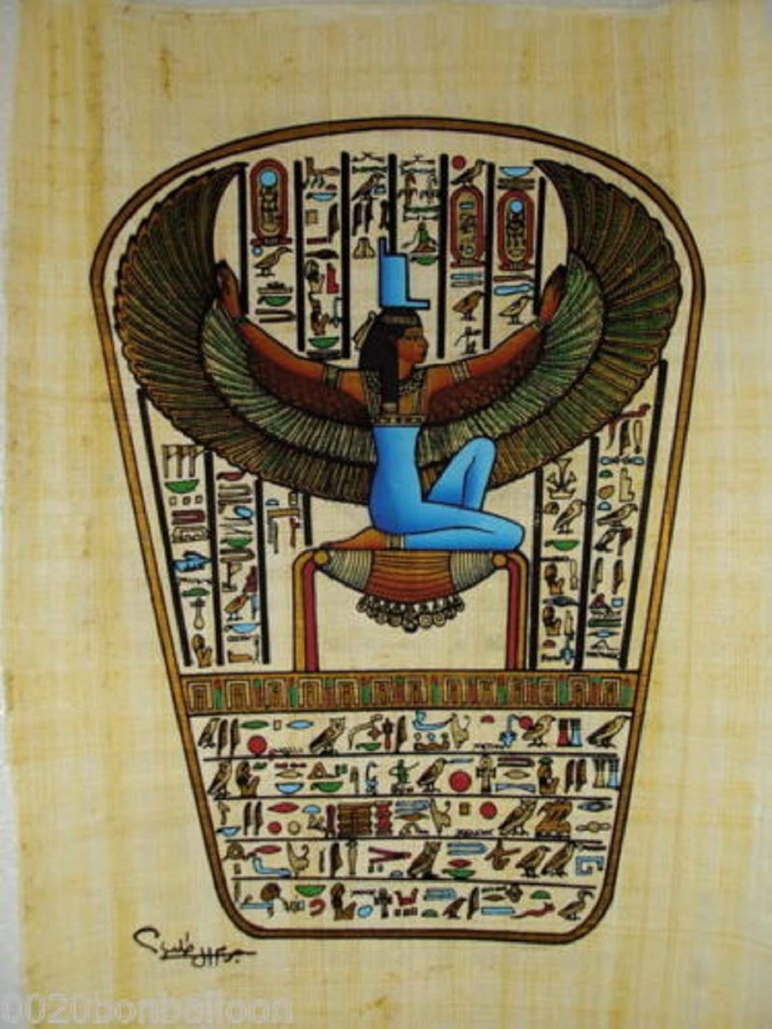 Paintings - 100% Authentic Egyptian Egypt Original Hand Painted Painting Papyrus Paper Pharaoh Ancient 8