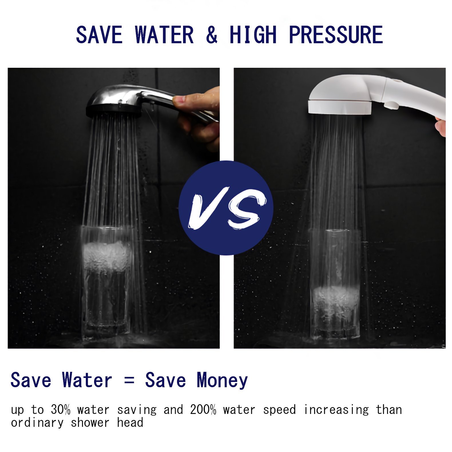 BELZN High Pressure Shower Head - Water Saving Handheld Showerhead - 3 Spray Model Shower Rain Head with 1 key to Stop/Spouting flow