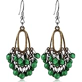unixmoment Bohemian Tribal Vintage Bronze Chandelier Teardrop Beaded Oval Geometry Dangle Drop Earrings For Women