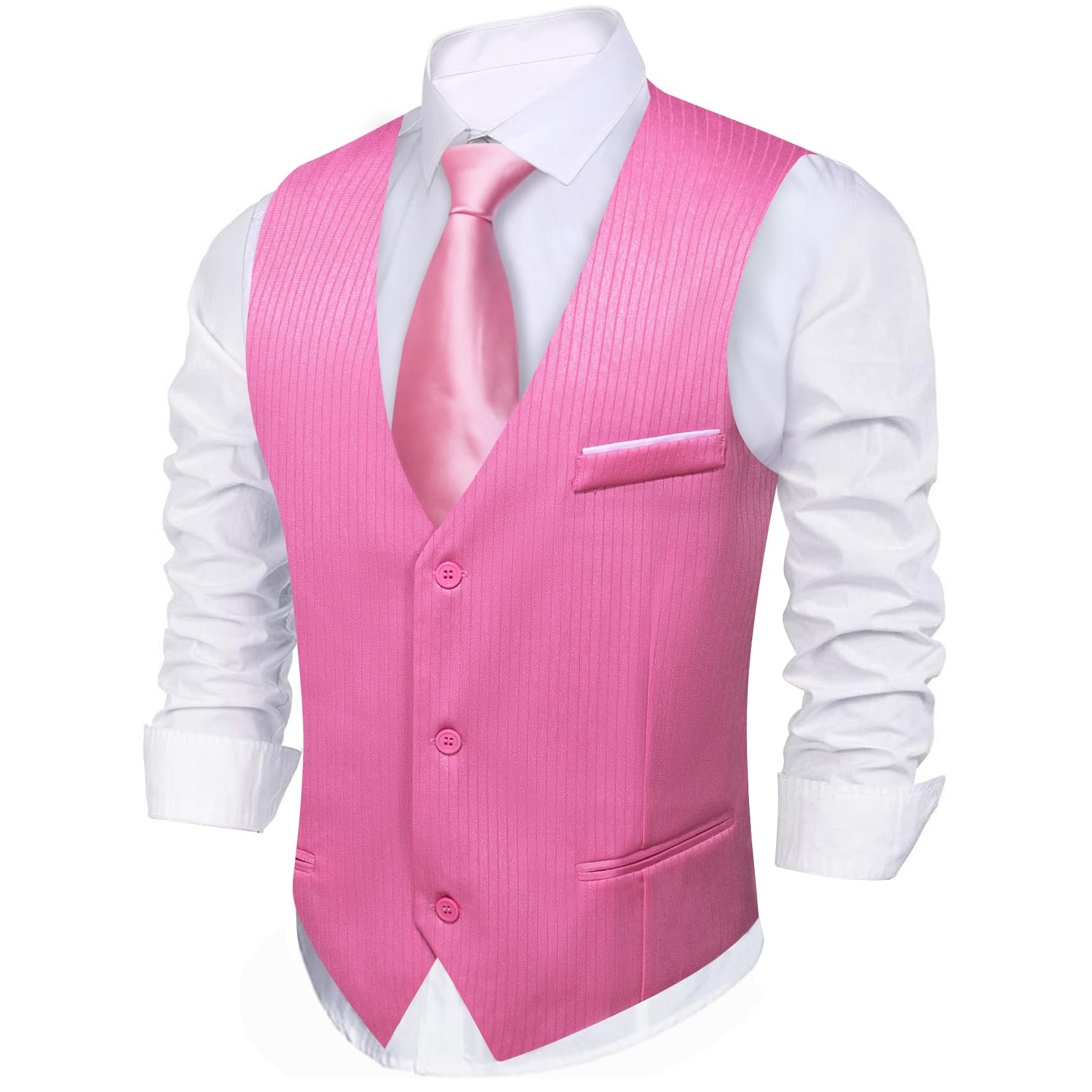 Barry.Wang Mens Pink Formal Vest Striped V-neck