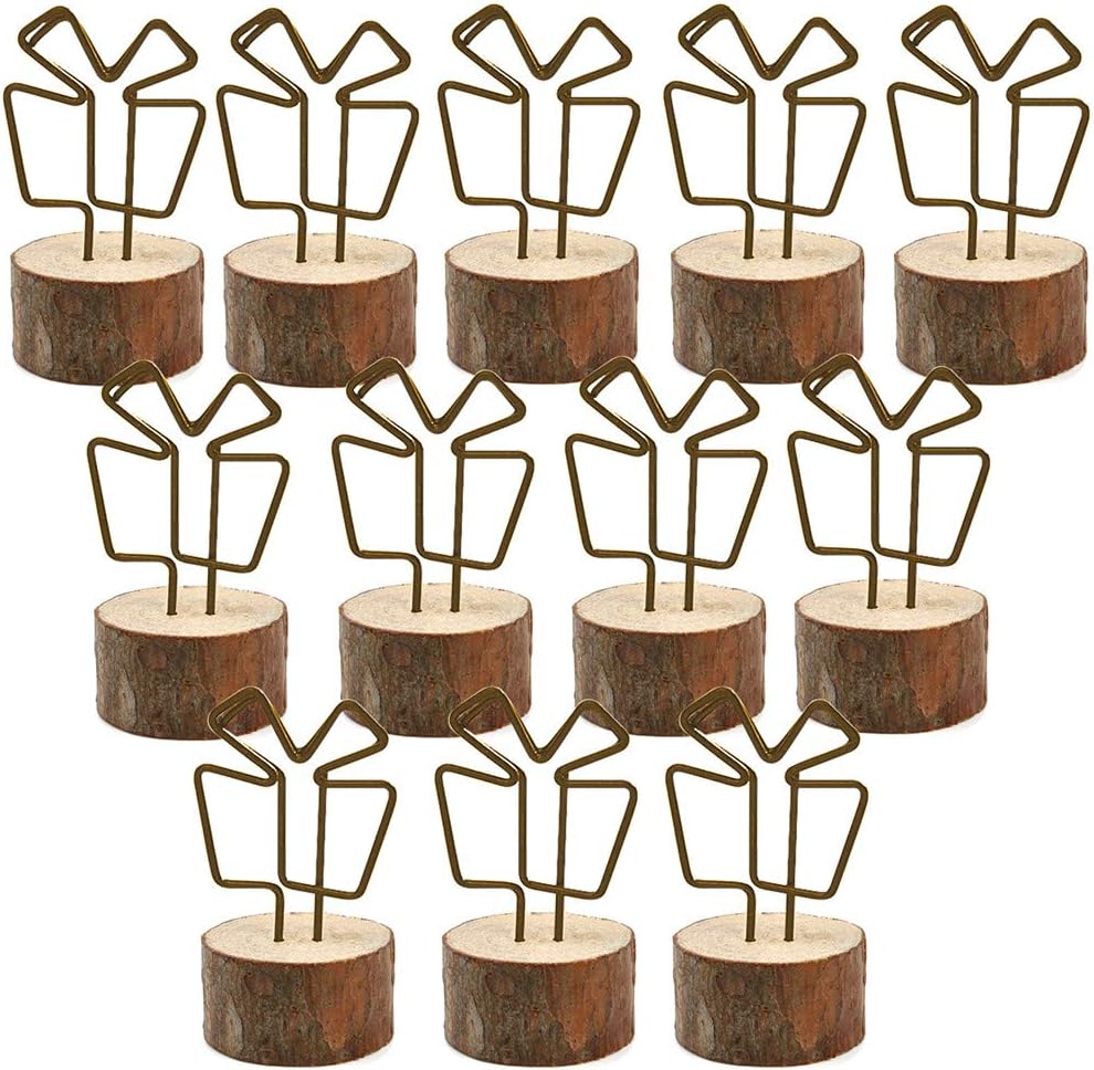 Vindar 12 Packs Real Wood Wedding Table Number Holder with Gift Box Shape Table Card Holder, Photo Card Holder, Menu Card, Name Card Holder Memo Clips for Party, Wedding, Table Decorations (Gift Box)