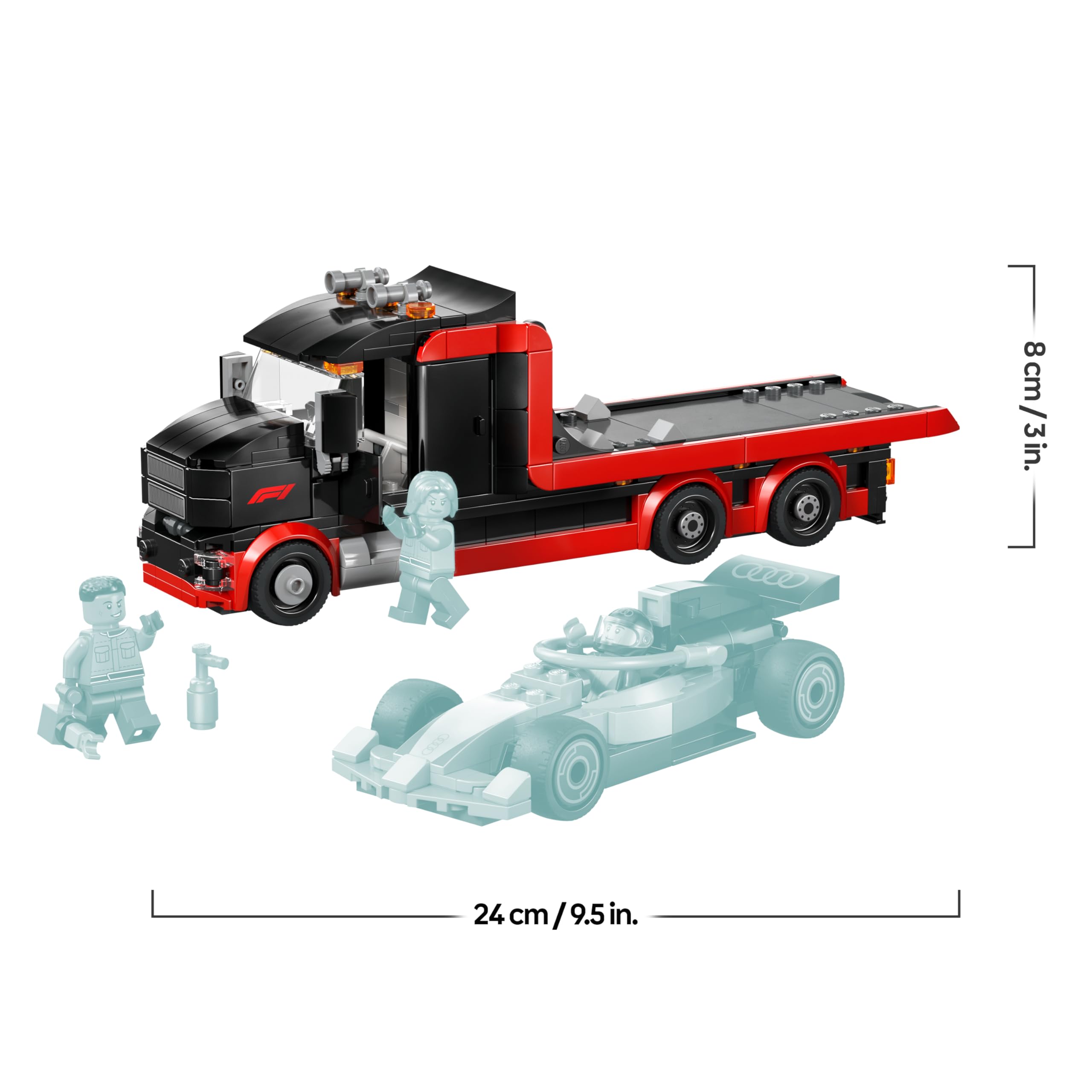 LEGO City F1 Truck mit Audi F1 Rennwagen - Spielzeug Modellbau mit 3 Minifiguren und Fahrzeug Hebefunktion - Geschenkidee für Jungen ab 7 Jahren und Motorsportfans - 60493 9
