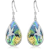Sterling Silver Teardrop Abalone Earrings for Women Hummingbird/Dragonfly/Tree of Life Drop Dangle Earrings Mother'S Day Christmas Jewelry Gifts