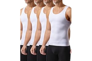 Casey Kevin Mens Compression Tank Top Sleeveless Shapewear Shirt Slimming Vest Gynecomastia Tummy Control Undershirts 4 Pack