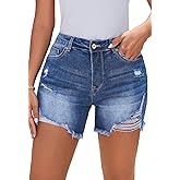 Metietila Casual Summer High Rise Denim Shorts Stretch Raw Hem Jean Shorts for Women