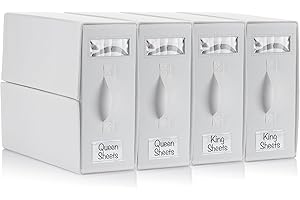 STOZU 4 Pack Bed Sheet Organizers, Foldable Linen Closet Organizers and Storage, Sheets Set Folder Keeper with Window, Queen/King Size, Off-White