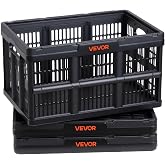 VEVOR Plastic Collapsible Storage Bins, 45L 3 Packs, Stackable Folding Storage Crates with Handles, Holds 33 lbs Per Bin, Foldable Heavy Duty Containers, Space-Saving Baskets, for Home Organizing