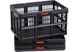 VEVOR Plastic Collapsible Storage Bins, 45L 3 Packs, Stackable Folding Storage Crates with Handles, Holds 33 lbs Per Bin, Fol