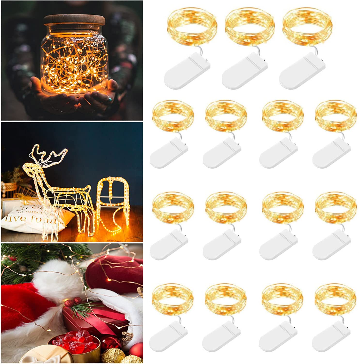 ERKOON Battery Powered Fairy Light, 15pcs LED Fairy Lights LED String Light, 2M/20 Indoor Outdoor Battery Operated for DIY Starry Firefly String Lights for Bedroom, Christmas, Party (Warm Yellow)