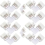 10X L shape 4 Pins Connector JACKYLED 10mm Non-waterproof Quick Splitter Right Angle Corner Connector 12V 72W Clip for 5050/3528 SMD RGB 4 conductor LED Strip Lights Strip to Strip (22Pcs Clips)