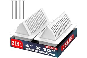 JSLIN Floor Vent Covers with Vent Deflector, Adjustable Floor Register 4x10, Air Vent Deflector Includes Mounting Screws for Floor Wall & Ceiling for Easy Install, 2 in 1 Floor Vents, White, 2 Pack