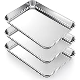 3Pcs Toaster Oven Pans for Baking, 9x6.7 inch Stainless Steel Baking Sheets Cookie Sheet Small Replacement Trays for Toaster