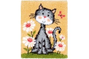 MLADEN Latch Hook Rug Kits DIY Crochet Yarn Rugs Hooking Craft Kit with Color Preprinted Pattern Design for Adults Kids 20" X 14" (cat, 20x14inch)