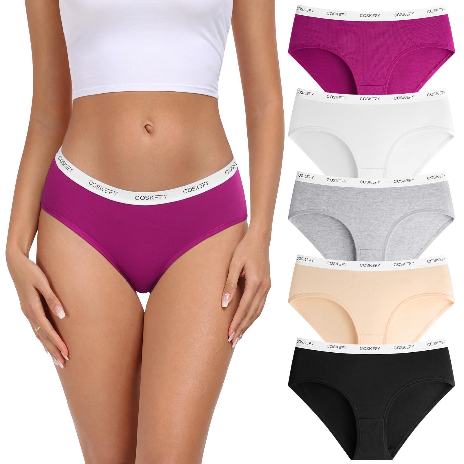 Photo 1 of coskefy Women's Underwear Cotton Breathable Hipster Panties Soft Low Rise Bikini Ladies Workout Briefs 5 Pack
