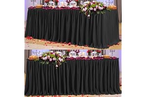 Partisky White Polyester Table Skirt for Rectangle Tables 14ft, Wrinkle Resistant Pleated Ruffle Table Cloth for Birthday Party Banquet Wedding Baby Shower