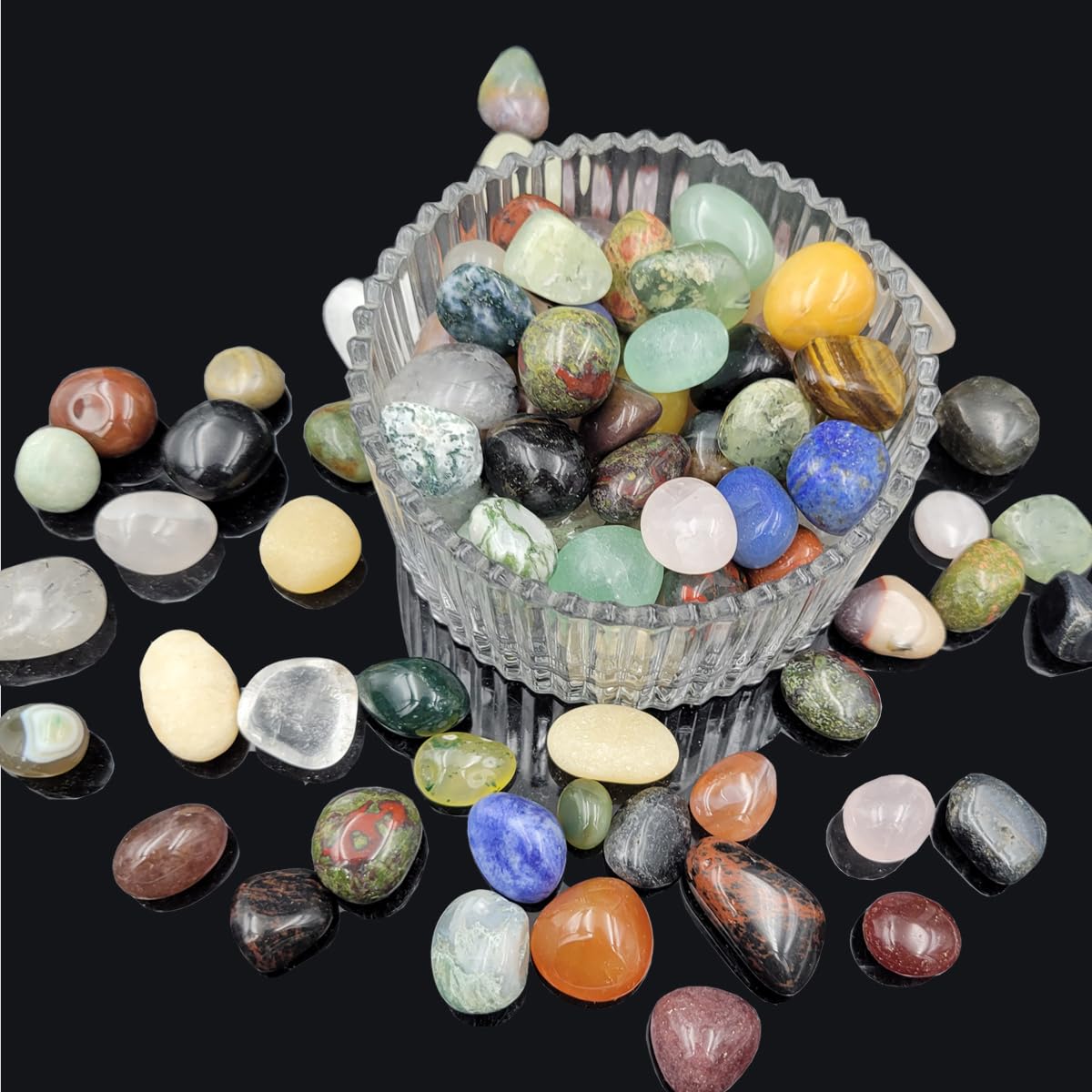 View 1 of 1.5lb Bulk Gemstones and Crystals Set,30Kinds Tumbled Polished Stones Crystals for Jewelry Making,Chakra Stones,Pocket Stones 0.5''-0.8'' (1.5lb/110-130pcs)
