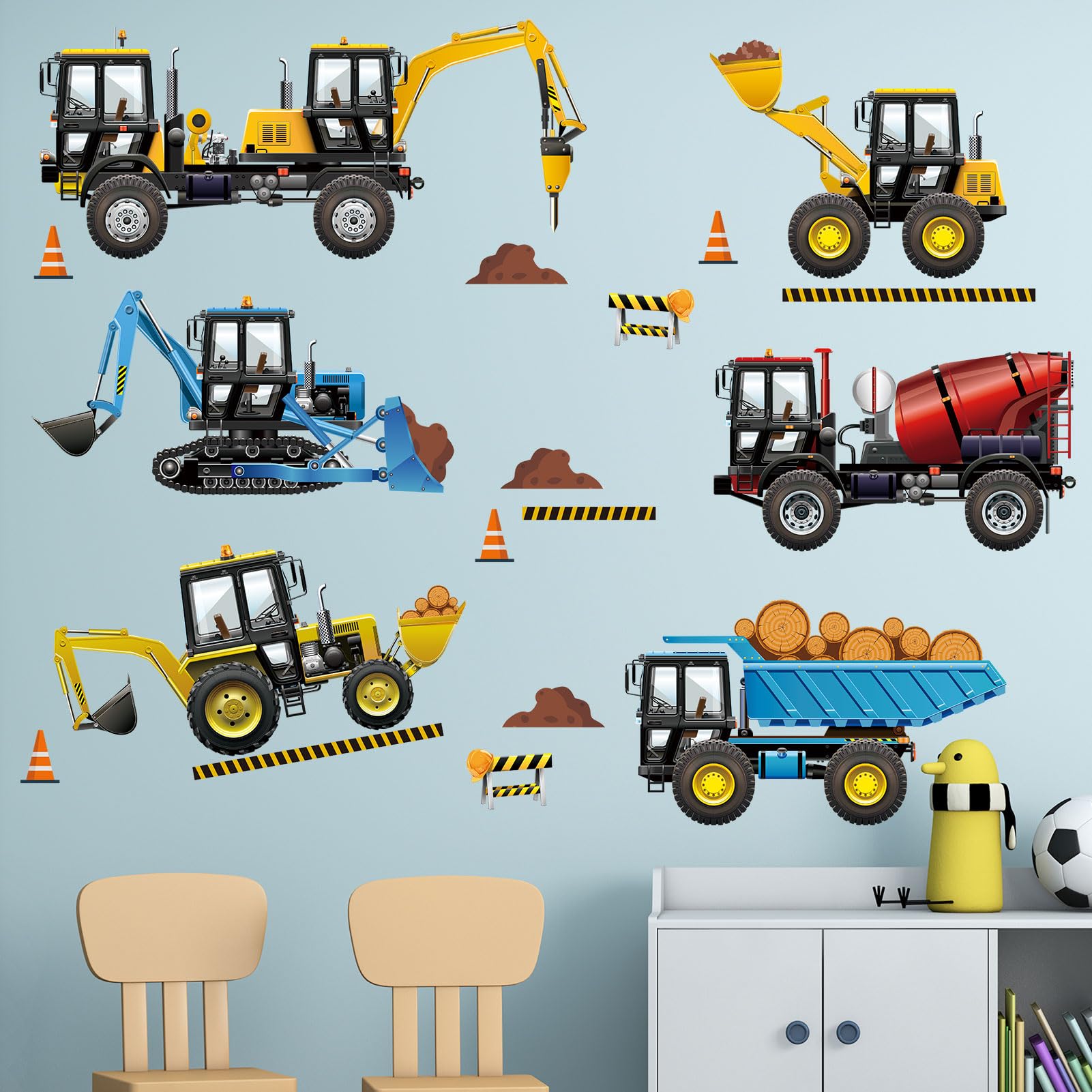 Car Wall Stickers for Kids Boys: Peel and Stick Construction Vehicle Truck Tractor Wall Decals - Wall Decor Art Kids Supplies Ages 1-12 Years
