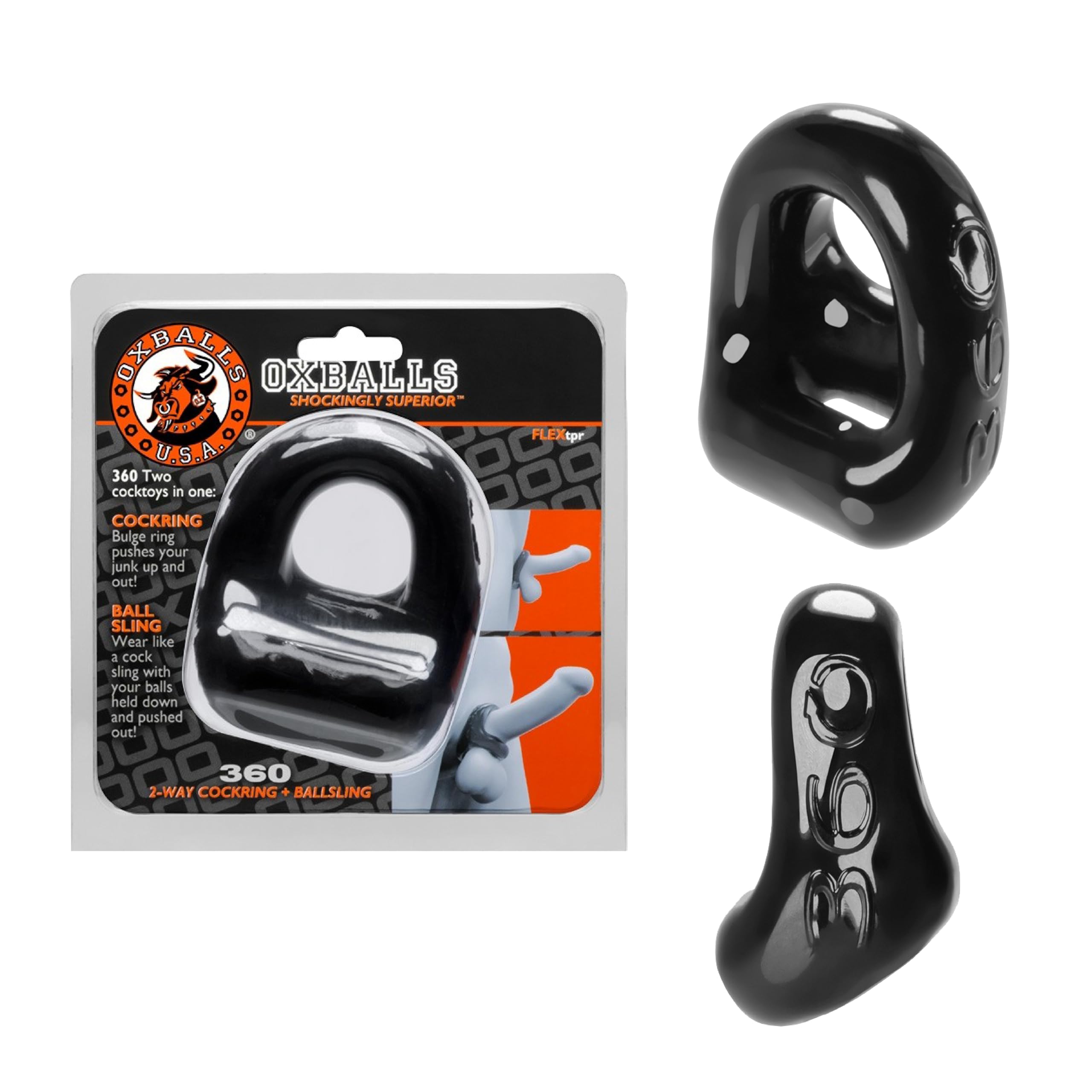 OXBALLS 360 Cockring and Ballsling, Small, Black