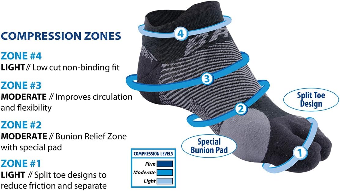 OrthoSleeve BR4 Bunion Relief Socks (1 Pair,Black,Medium) Split-Toe Design Separates Toes, relieves Bunion Pain and a targeted Bunion pad Reduces Toe Friction and relieves Hallux valgus Pain: Health & Personal Care