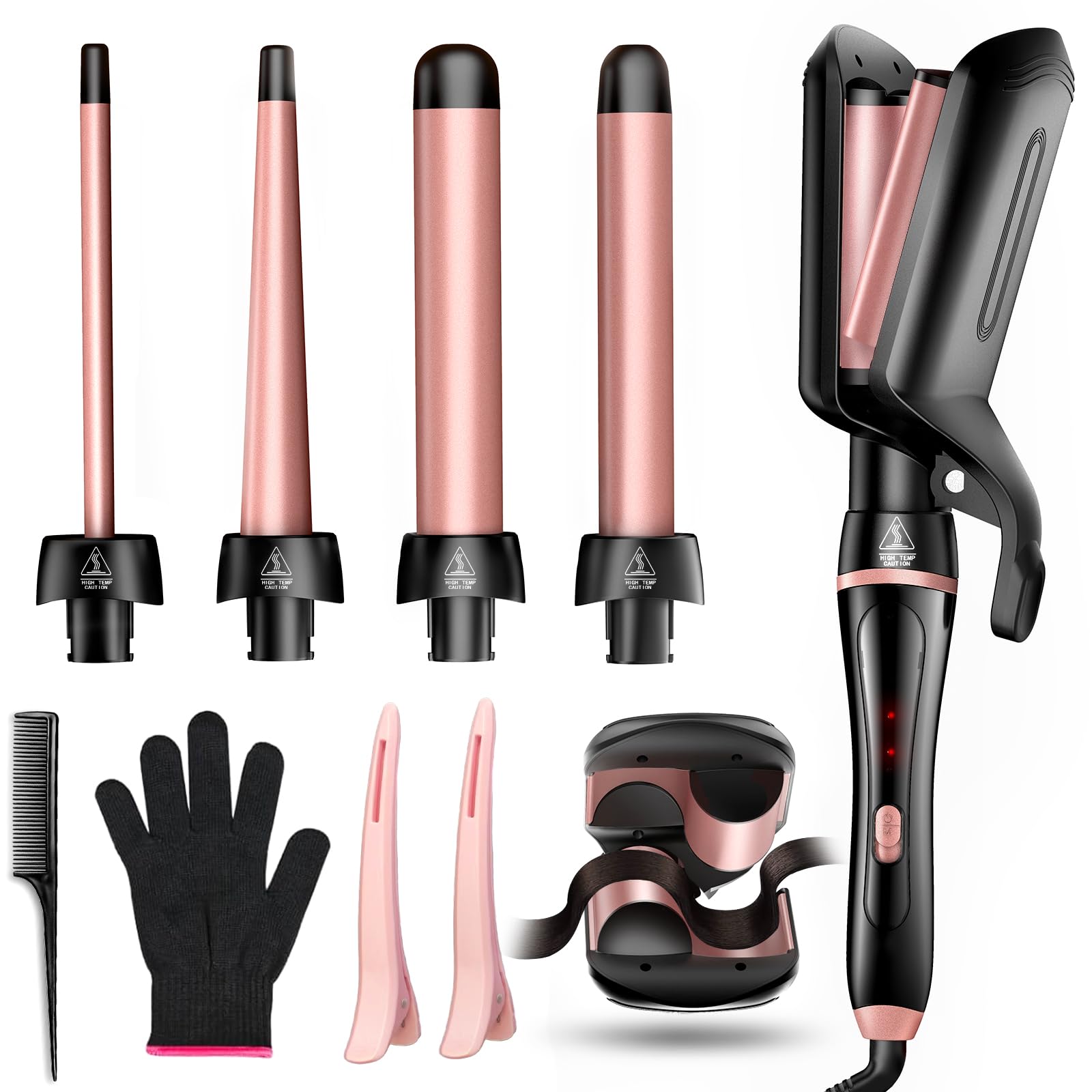 Photo 1 of 5 in 1 Curling Iron, Curling Wand Set Versatile Hair Curler Wand Kit for Waves Curls Blowout for All Hair Types 4 Interchangeable Ceramic Barrels(0.35"-1.25'') Fast Heating for Travel and Home Use