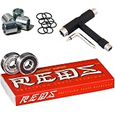 Bones Super Reds Bearings, 8 Pack Set with Spacers, Speed Rings, and T-Tool