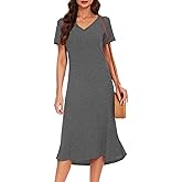 VOBCTY Women's Casual Short Sleeve Tshirt Dress Summer Side Split Loose V Neck Dresses