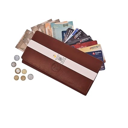 FINEPELTS RFID Blocking Women Genuine Leather Wallet Designer Clutch for Women