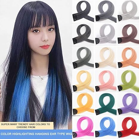 Amazon Co Jp 女性のためのヘアエクステンションヘアクリップ ワンピースシームレスヘアエクステンションピース 1枚のカードの色ストレートヘアのかつらピース Aquamarine Red ホーム キッチン