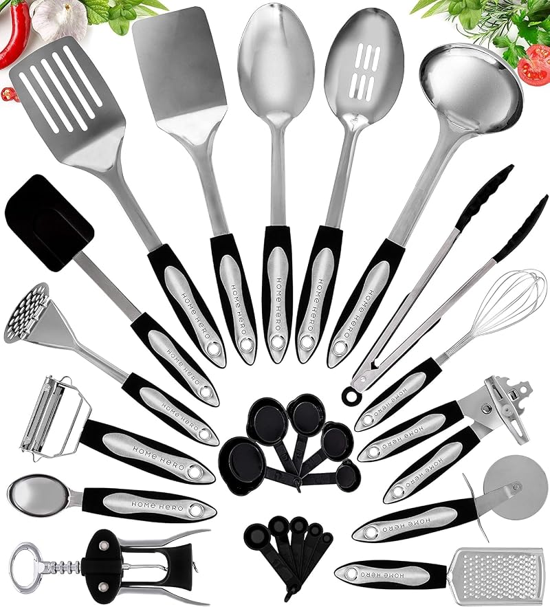 Home Hero Kitchen Utensils Set 41-Piece Stainless Steel Silicone Non-Stick