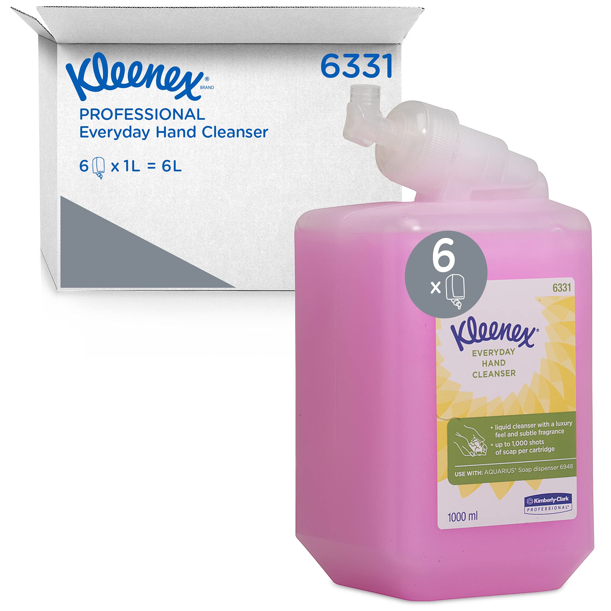 Kleenex Everyday Use Hand Cleanser - Pink Hand Wash - 6 x 1 Litre Hand Wash Refills (6 Litre total), Model-Nr. 6331