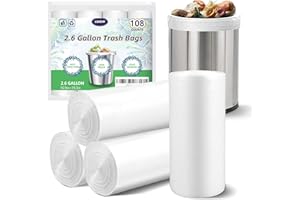 LEAGIM Small Trash Bags 2.6 Gallon-108 Count Leakage-Proof Strong, Small Mini Garbage Bags for Bathroom, Bedroom, Office, White Small Trash Can Liners