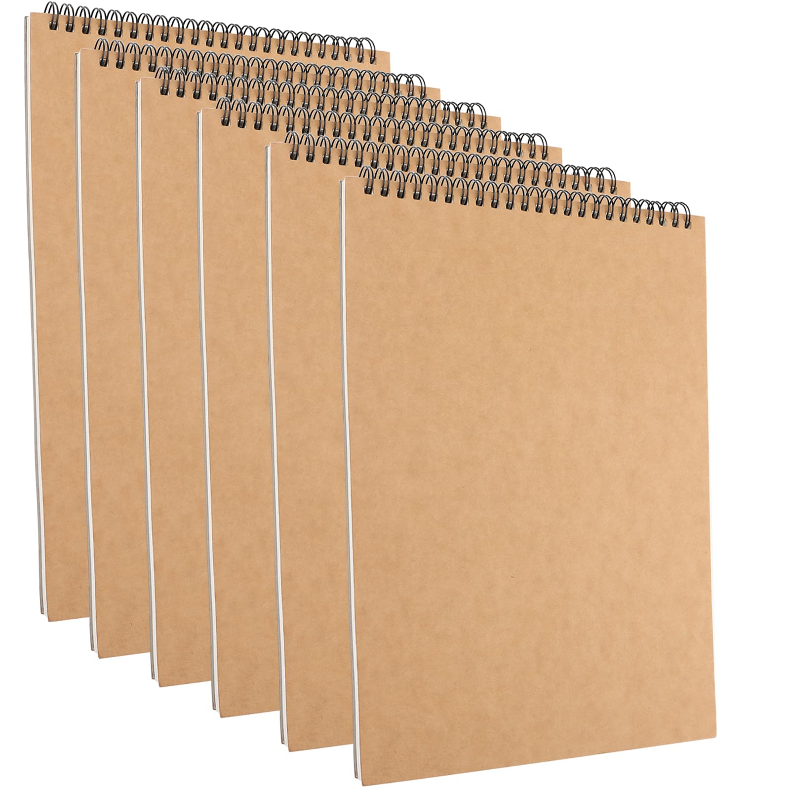 ZEONHEI 6 Pack A4 Blank Spiral Sketch Books, 30 Sheets / 60 Pages of 160gsm A4 Sketch Pads, Brown Kraft Cover Drawing Pads for Painting, Sketching, Drawing