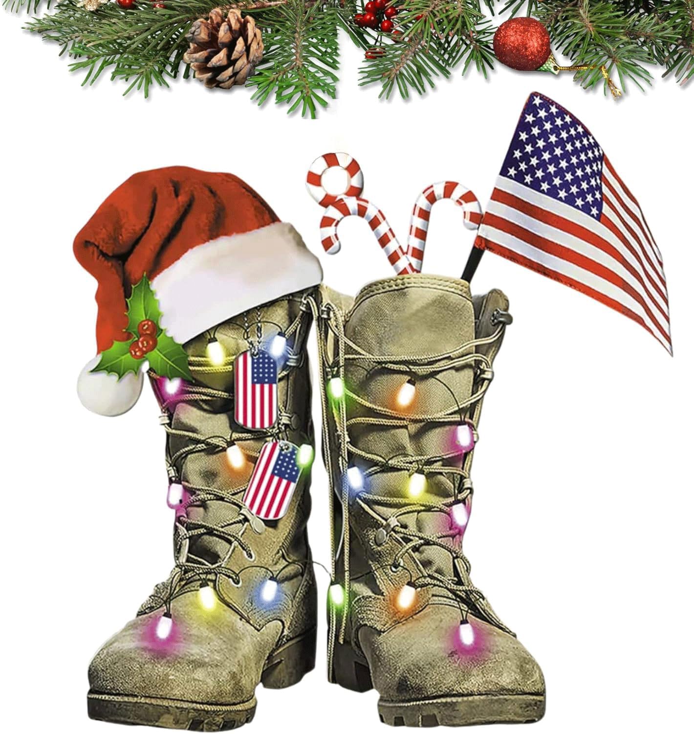 Photo 1 of ***MINOR DAMAGE*** Piratify Military Uniform Boots Hat Ornament 2025 Veteran Ornament US Army Ornaments for Christmas Tree Military Christmas Ornaments Tactical Soldier Patriotic Decorations Army Gifts for Veteran (A1)