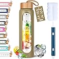 Aqulea Glass Water Bottles with Silicone Sleeve - BPA Free Reusable Wide Mouth Glass Motivational Water Bottles with Fruit Infuser – Leak Proof Borosilicate Water Bottle with Time Marker