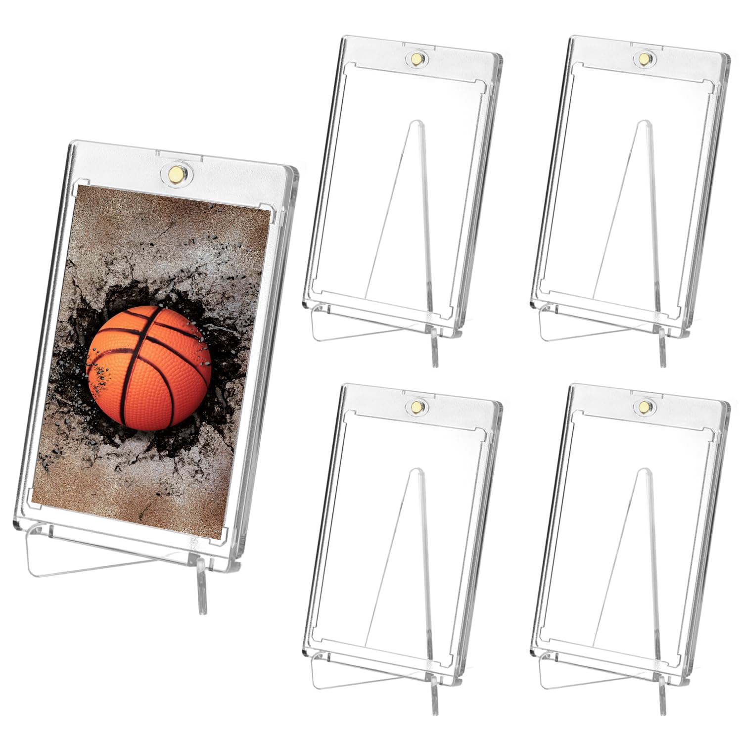 QWORK® 5Pcs 35PT Magnetic Card Holder, Sports Card Protectors with 5 Stands, Acrylic Card Case Hard Protective