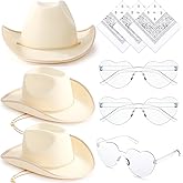 Geyoga 9 Pcs Adult Cowboy Hat with Paisley Bandanas and Heart Shape Sunglasses for Western Cowgirl Party Costume