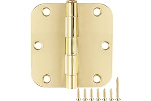 KIW Door Hinge 3 1/2" 18 Pack Rounded Door Hinges Polished Brass 3.5" x 3.5 Inch Hinges for Doors Interior 5/8" Radius Corners Residential Heavy Duty Steel,Reversible Removable Pin Hinge Factory Shop
