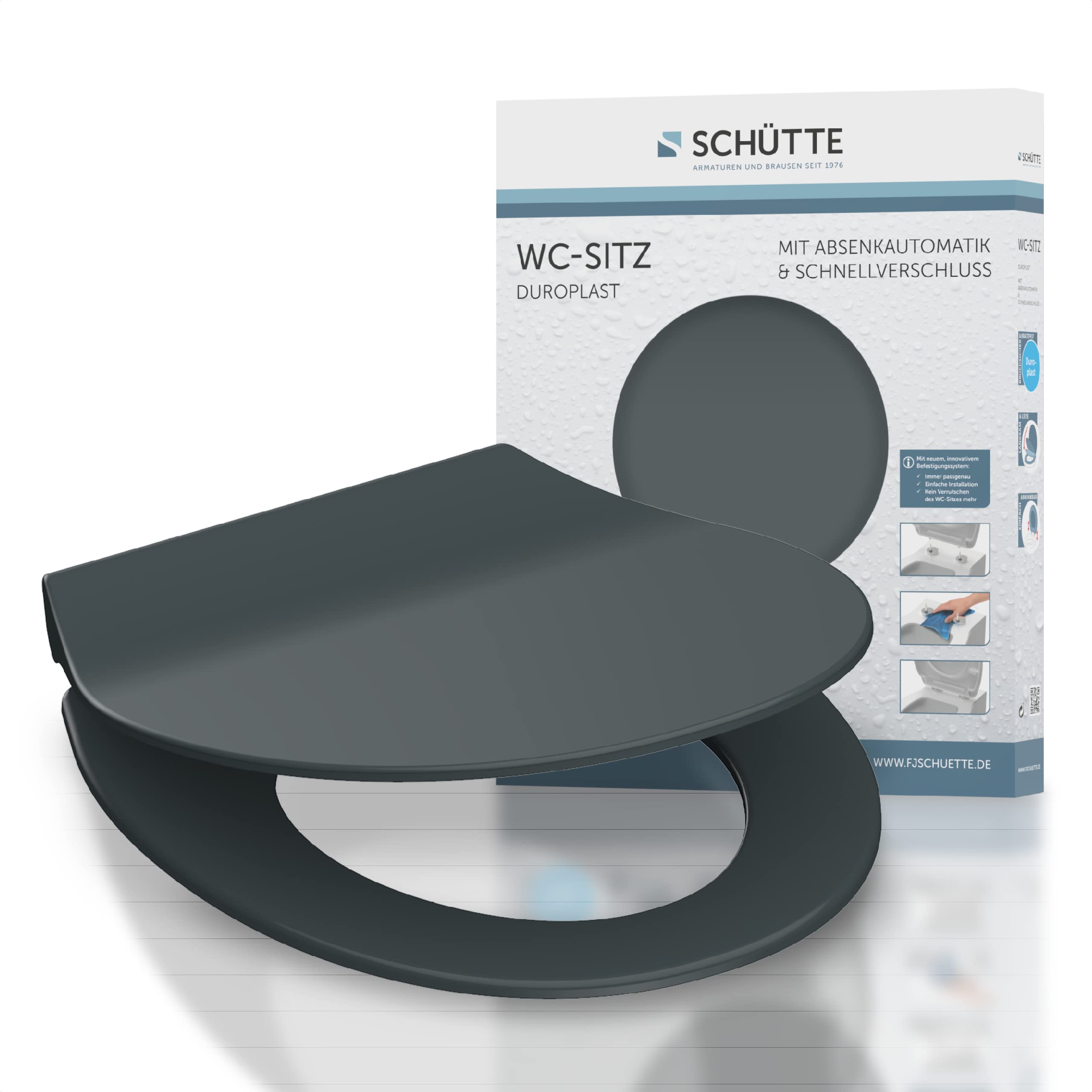 SCHÜTTE 82704 Toilet Seat Duroplast Slim Anthracite with Soft-Close Mechanism and Quick Release for Easy Cleaning Especially Flat Shape Maximum Load 175 kg Slim Anthracite