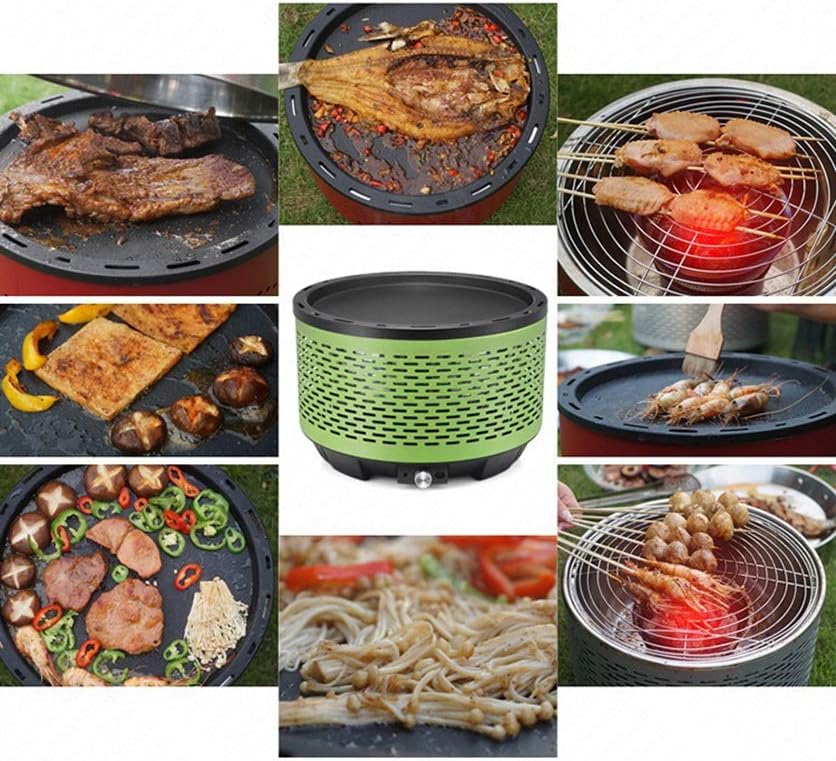 review Outdoor Camping BBQ Burner with Flat Wok Natural Charcoal Fuel Charbroiler And Cordless Electric Ventilation System,Green