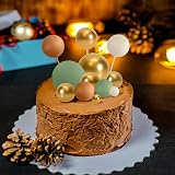 ASTARON 32 Pcs Ball Cake Topper Decorations Mini Foam Balloons Green Brown Gold view 5