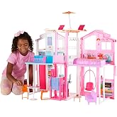 Barbie 3-Story Townhouse Dollhouse | Elevator, Swing Chair, Furniture and Accessories, Fold for Portability and Travel (Amazon Exclusive)
