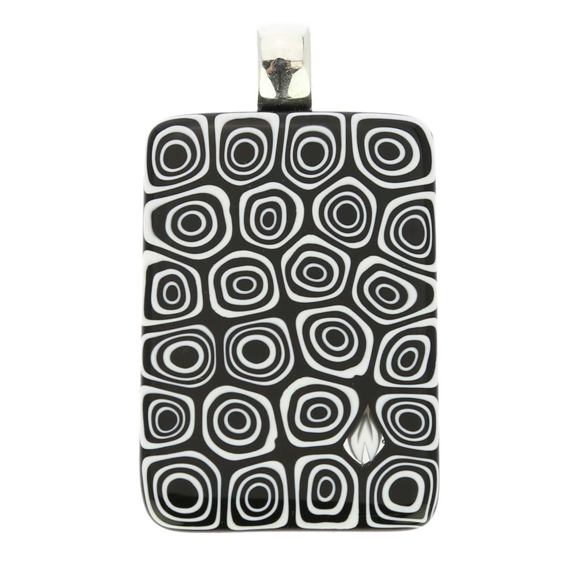 Glass Of Venice Murano Glass Millefiori Pendant Rectangular - Black and White