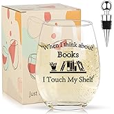 Ithmahco Valentines Day Gifts For Her, When I think about Books I Touch My Shelf 16oz Stemless Wine Glass, Book Lovers Gifts For Women, Gift For Readers, Birthday & Funny Wine Lover Gift For Women